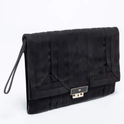 Pre Owned Anya Hindmarch Black Canvas and Leather Flap Clutch