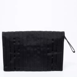 Pre Owned Anya Hindmarch Black Canvas and Leather Flap Clutch