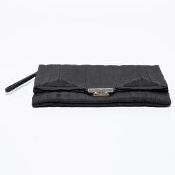 Pre Owned Anya Hindmarch Black Canvas and Leather Flap Clutch