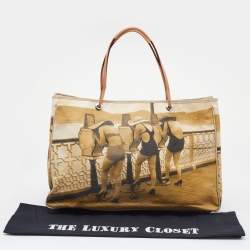 Pre Owned Anya Hindmarch Beige Printed Fabric And Patent Leather Tote