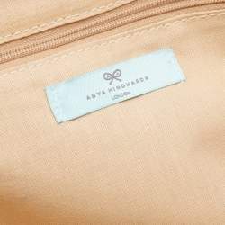 Pre Owned Anya Hindmarch Beige Printed Fabric And Patent Leather Tote