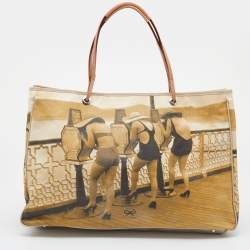Pre Owned Anya Hindmarch Beige Printed Fabric And Patent Leather Tote
