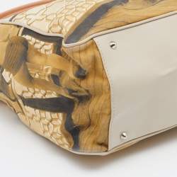 Pre Owned Anya Hindmarch Beige Printed Fabric And Patent Leather Tote