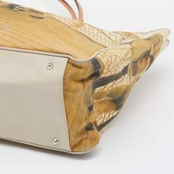 Pre Owned Anya Hindmarch Beige Printed Fabric And Patent Leather Tote