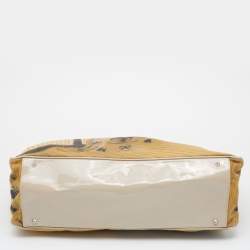 Pre Owned Anya Hindmarch Beige Printed Fabric And Patent Leather Tote