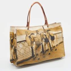 Pre Owned Anya Hindmarch Beige Printed Fabric And Patent Leather Tote