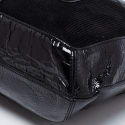 Pre Owned Anya Hindmarch Black Patent Leather and Suede Pushlock Pocket Tote