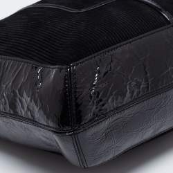 Pre Owned Anya Hindmarch Black Patent Leather and Suede Pushlock Pocket Tote