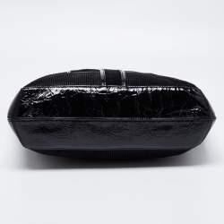 Pre Owned Anya Hindmarch Black Patent Leather and Suede Pushlock Pocket Tote