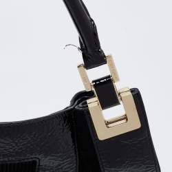 Pre Owned Anya Hindmarch Black Patent Leather and Suede Pushlock Pocket Tote