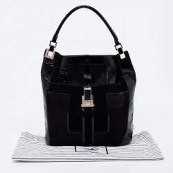 Pre Owned Anya Hindmarch Black Patent Leather and Suede Pushlock Pocket Tote