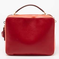 Pre Owned Anya Hindmarch Red/Orange Suede and The Stack Double Leather Crossbody Bag