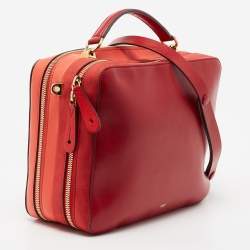 Pre Owned Anya Hindmarch Red/Orange Suede and The Stack Double Leather Crossbody Bag