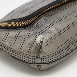 Pre Owned Anya Hindmarch Metallic Grey Perforated Leather Shoulder Bag
