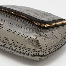 Pre Owned Anya Hindmarch Metallic Grey Perforated Leather Shoulder Bag