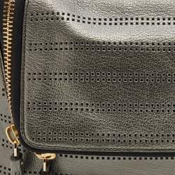 Pre Owned Anya Hindmarch Metallic Grey Perforated Leather Shoulder Bag