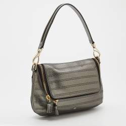 Pre Owned Anya Hindmarch Metallic Grey Perforated Leather Shoulder Bag