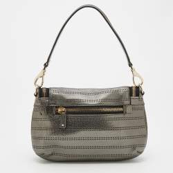 Pre Owned Anya Hindmarch Metallic Grey Perforated Leather Shoulder Bag