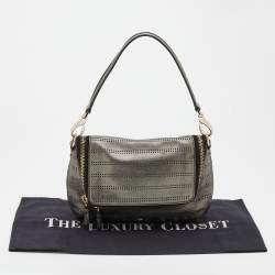 Pre Owned Anya Hindmarch Metallic Grey Perforated Leather Shoulder Bag