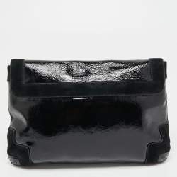 Pre Owned Anya Hindmarch Black Patent Leather And Suede Flap Clutch
