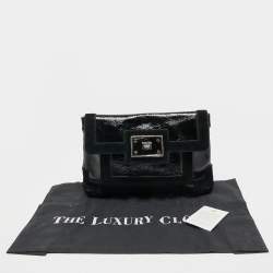 Pre Owned Anya Hindmarch Black Patent Leather And Suede Flap Clutch