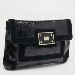 Pre Owned Anya Hindmarch Black Patent Leather And Suede Flap Clutch