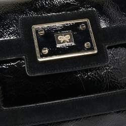 Pre Owned Anya Hindmarch Black Patent Leather And Suede Flap Clutch