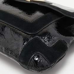Pre Owned Anya Hindmarch Black Patent Leather And Suede Flap Clutch