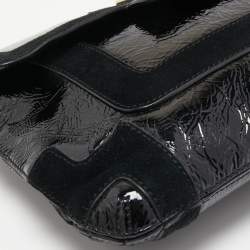 Pre Owned Anya Hindmarch Black Patent Leather And Suede Flap Clutch