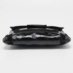 Pre Owned Anya Hindmarch Black Patent Leather And Suede Flap Clutch