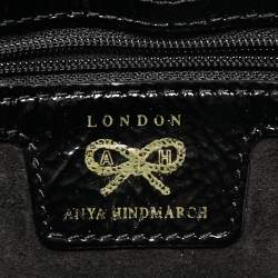 Pre Owned Anya Hindmarch Black Patent Leather And Suede Flap Clutch