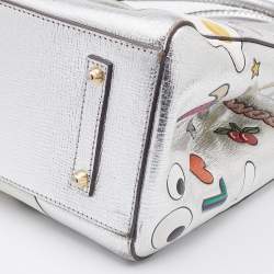 Pre Owned Anya Hindmarch Silver Leather Ebury Stickers Tote