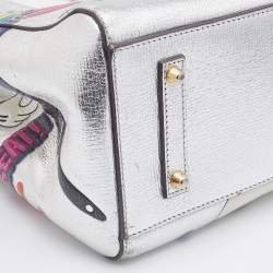 Pre Owned Anya Hindmarch Silver Leather Ebury Stickers Tote