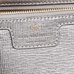 Pre Owned Anya Hindmarch Silver Leather Ebury Stickers Tote