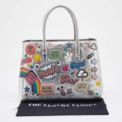Pre Owned Anya Hindmarch Silver Leather Ebury Stickers Tote