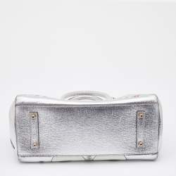 Pre Owned Anya Hindmarch Silver Leather Ebury Stickers Tote