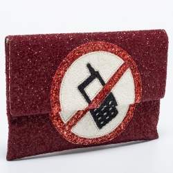 Anya Hindmarch Red Glitter No Mobiles Valorie Clutch