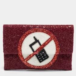 Anya Hindmarch Red Glitter No Mobiles Valorie Clutch