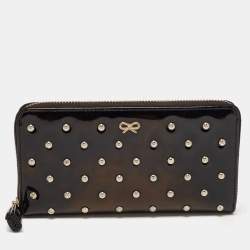 Anya Hindmarch Black Patent Leather Studded Zip Around Wallet