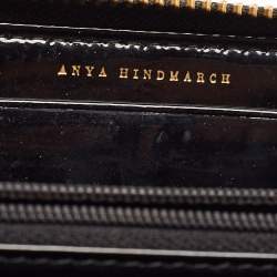 Anya Hindmarch Black Patent Leather Studded Zip Around Wallet