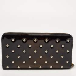 Anya Hindmarch Black Patent Leather Studded Zip Around Wallet