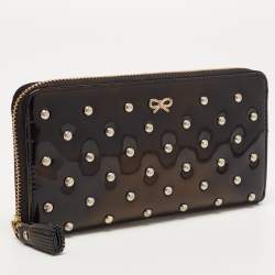 Anya Hindmarch Black Patent Leather Studded Zip Around Wallet