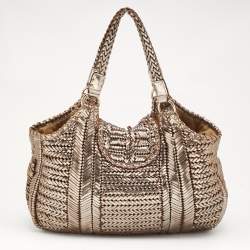 Pre Owned Anya Hindmarch Metallic Woven Leather Hobo