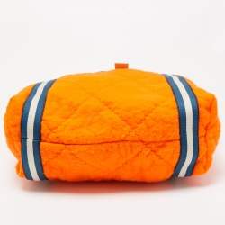 Pre Owned Anya Hindmarch Blue/Orange Quilted Wool and Satin "It Takes A Village" Collection Tote