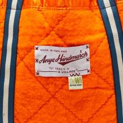 Pre Owned Anya Hindmarch Blue/Orange Quilted Wool and Satin "It Takes A Village" Collection Tote
