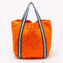 Pre Owned Anya Hindmarch Blue/Orange Quilted Wool and Satin "It Takes A Village" Collection Tote