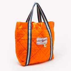 Pre Owned Anya Hindmarch Blue/Orange Quilted Wool and Satin "It Takes A Village" Collection Tote