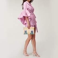 Pre Owned Anya Hindmarch Beige Raffia Zip Pouch