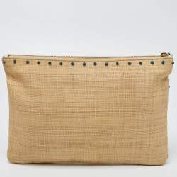 Pre Owned Anya Hindmarch Beige Raffia Zip Pouch