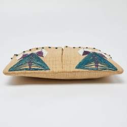 Pre Owned Anya Hindmarch Beige Raffia Zip Pouch